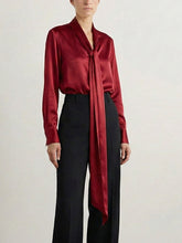 Solid Color Streamer Long Sleeves Loose V-Neck Blouses&Shirts Tops