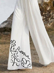 Flower Print Pleated Pockets Half Sleeves High Waisted Deep V-Neck Jumpsuits