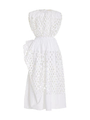 Asymmetric Elasticity Hollow Pleated See-Through Solid Color A-Line Loose Round-Neck Maxi Dresses