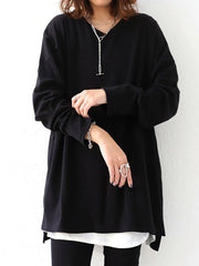 Solid Color Simple V-Neck High-Low Long Sleeve T-Shirts