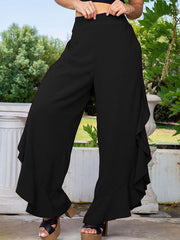 Loose Wide Leg Falbala Solid Color Split-Side Casual Pants