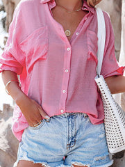 Buttoned Pockets Split-Joint Sun Protection Long Sleeves Loose Lapel Blouses&Shirts Tops