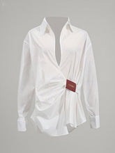 Long Sleeves Loose Buttoned Pleated Solid Color Lapel Blouses&Shirts Tops