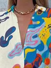 Asymmetric Printed Split-Joint Long Sleeves Loose Lapel Blouses&shirts Tops