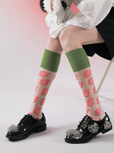 Green Pink Knitted Flower Socks Accessories