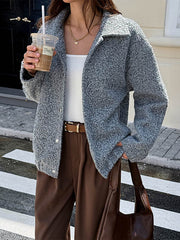 Buttoned Solid Color Long Sleeves Loose Lapel Outerwear Cardigan Tops