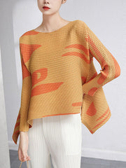 Casual Irregularity Loose Printed Pleated Round-Neck T-Shirts Tops
