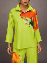 Long Sleeves Loose Buttoned Flower Print Stand Collar Blouses&Shirts Tops