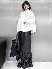 Buttoned Pleated Solid Color Long Sleeves Loose Polo Blouses&Shirts Tops