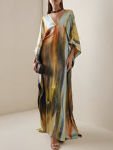 Batwing Sleeves Loose Printed Split-Joint V-Neck Maxi Dresses