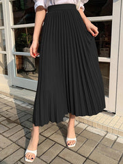 Pleated Solid Color A-Line High Waisted Skirts Bottoms