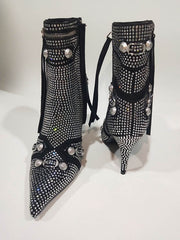 Pointed-Toe Split-Joint Zipper Pumps Boots