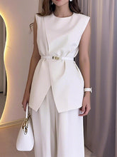 Loose Sleeveless Split-Front Split-Joint Round-Neck Vest Top