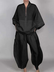 Loose Wide Leg Pockets Solid Color Pants Trousers