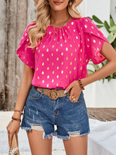 Bronzing Hollow Pleated Polka-Dot Loose Short Sleeves Round-Neck T-Shirts Tops