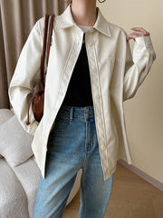 Buttoned Pockets Solid Color Long Sleeves Loose Lapel Outerwear Jackets