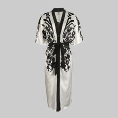 Half Sleeves Flower Print Printed Tied Waist V-Neck Midi Dresses