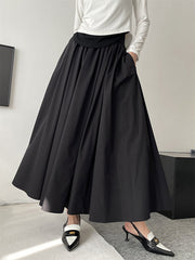 Pleated Solid Color Split-Joint A-Line High Waisted Skirts Bottoms