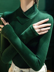 Solid Color Long Sleeves Skinny V-neck T-Shirts Tops