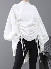Drawstring Cropped Loose Stand Collar Shirt