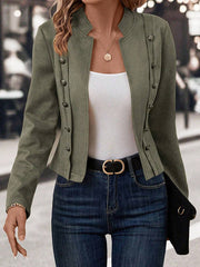 Buttoned Solid Color Long Sleeves Loose Adjustable Straps Outerwear Jackets