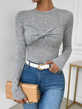 Knot Solid Color Long Sleeves Skinny Round-Neck T-Shirts Tops