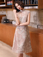 Original Applique Stand Collar Long Cheongsams