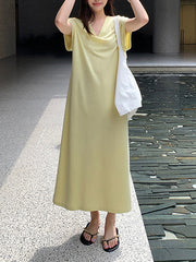 Solid Color Batwing Sleeves Loose V-neck Midi Dresses
