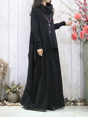 Solid Color Batwing Sleeves High-Low Heaps Collar Sweater Tops Pullovers