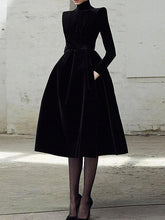 Solid Color Long Sleeves Skinny High Neck Midi Dresses