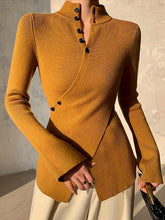 Asymmetric Split-front Split-Joint Long Sleeves V-neck Sweater Tops