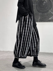 Contrast Color Elasticity Striped Loose Ninth Pants Knickerbockers