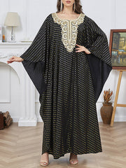 Bronzing Split-Joint Split-Side Batwing Sleeves Long Sleeves V-Neck Robes Maxi Dresses