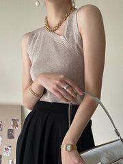 Asymmetric Solid Color Sleeveless V-Neck Vest Top