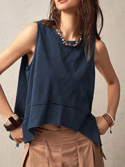 Comfort Solid Color Split-Joint Hipster Loose Round-Neck Tank Top