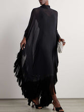 Batwing Sleeves See-Through Tasseled Two Pieces Inner Camisole Dress + Cover-up Maxi Dress