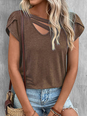 Solid Color Loose Short Sleeves V-neck T-Shirts Tops