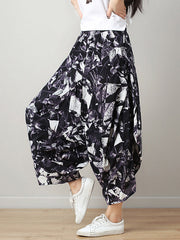 Artistic Retro Ramie Cotton Original Printed Elasticity Harem Pants