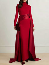 Bodycon Elasticated Waist Asymmetric Solid Color Split-Joint High Neck Maxi Dresses
