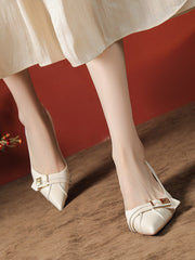 Belt Buckle Pointed-Toe Shallow Cut Split-Joint Pumps