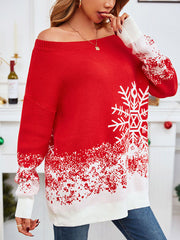 Jacquard Velvet Long Sleeves Loose Off-The-Shoulder Sweater Tops Pullovers
