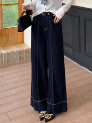 Pockets High Waisted Wide Leg Jean Pants Bottoms