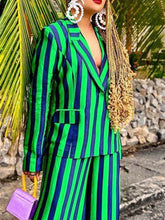 Contrast Color Split-Joint Striped Long Sleeves Loose Lapel Blazer