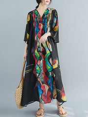 Loose Abstract Printed V-Neck Dress
