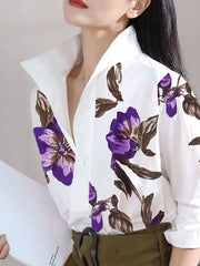 Flower Print Long Sleeves Loose Stand Collar Blouses&Shirts Tops