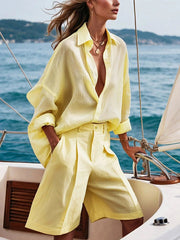 High Waisted Wide Leg Pleated Solid Color Split-Joint Shorts