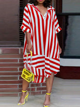Split-Joint Striped Batwing Sleeves Loose Lapel Shirt Dress Midi Dresses