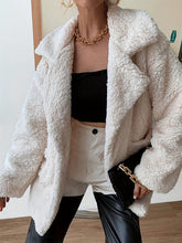 Buttoned Pockets Solid Color Velvet Long Sleeves Loose Notched Collar Outerwear