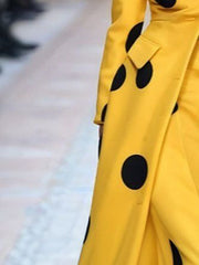 Polka-Dot Split-Joint Long Sleeves Loose Lapel Woolen Coat