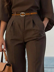 High Waisted Loose Pleated Solid Color Split-Joint Pants Trousers